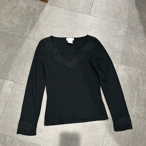 Worthington Black Lace V-Neck Top